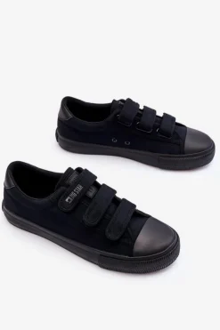 New Big Star Shoes Męskie Klasyczne Materiałowe Tenisówki Na Rzepy Big Star LL174631 Czarne