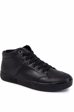 Trampki Męskie Big Star|Trampki Wysokie>Big Star Shoes Męskie Klasyczne Skórzane Trampki Big Star KK174348 Czarne Czarny