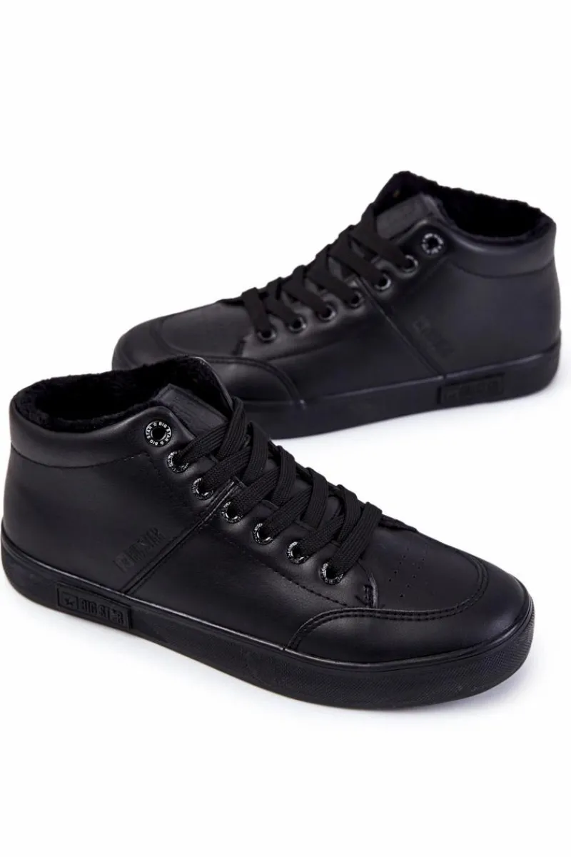 Trampki Męskie Big Star|Trampki Wysokie>Big Star Shoes Męskie Klasyczne Skórzane Trampki Big Star KK174348 Czarne Czarny