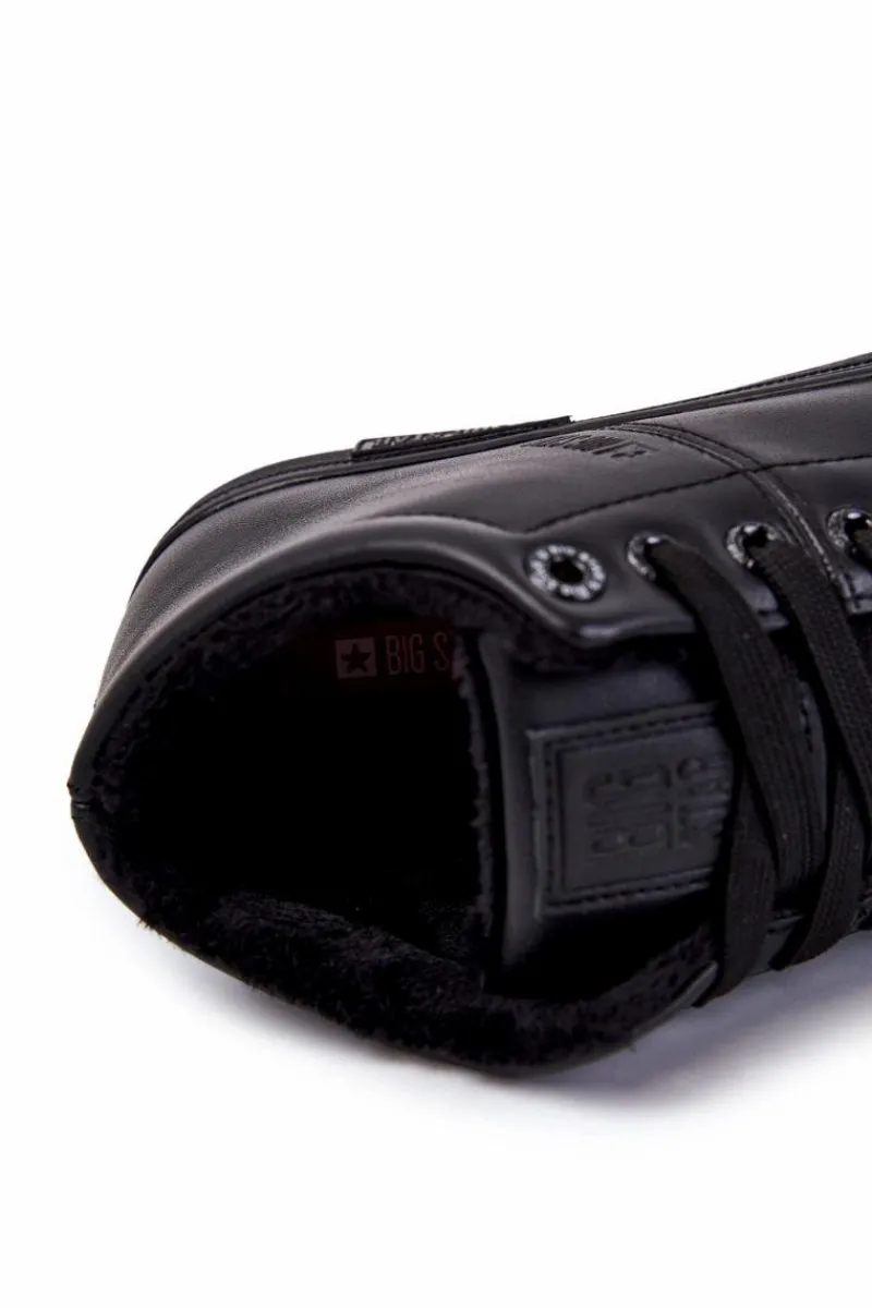 Trampki Męskie Big Star|Trampki Wysokie>Big Star Shoes Męskie Klasyczne Skórzane Trampki Big Star KK174348 Czarne Czarny