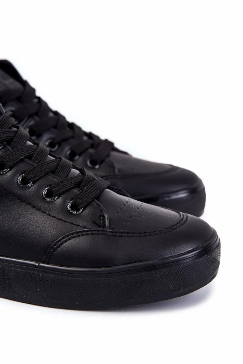 Trampki Męskie Big Star|Trampki Wysokie>Big Star Shoes Męskie Klasyczne Skórzane Trampki Big Star KK174348 Czarne Czarny