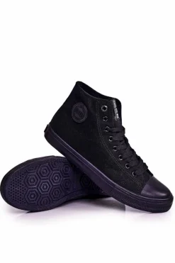 New Męskie Klasyczne Wysokie Trampki BIG STAR FF174550 Czarne Męskie Trampki Męskie Big Star|Trampki Wysokie