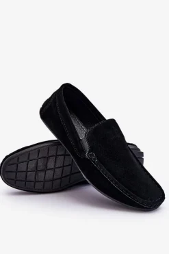 Evento Męskie Klasyczne Zamszowe Mokasyny Czarne Felixo Czarny
