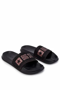 Sale Big Star Shoes Męskie Lekkie Klapki Big Star JJ174533 Czarne