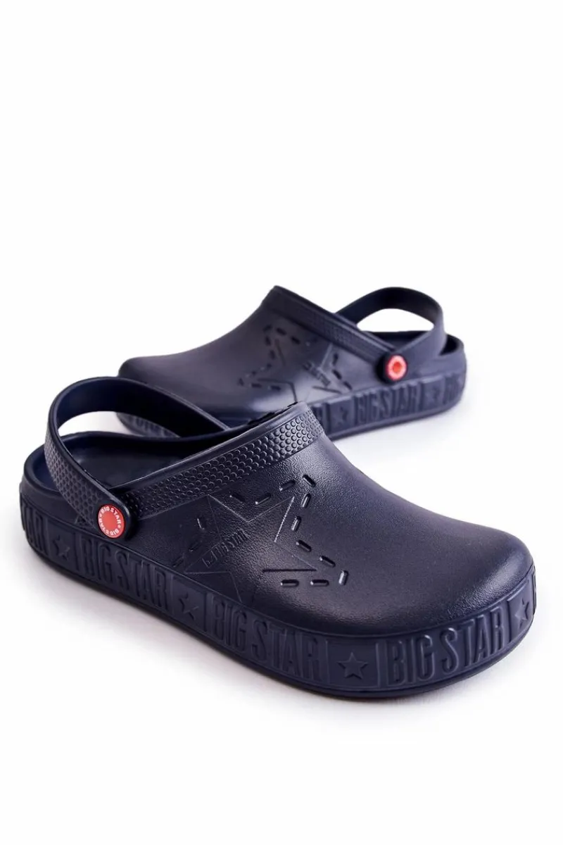Klapki Męskie Klasyczne>Big Star Shoes Męskie Lekkie Klapki Chodaki Big Star II175002 Granatowe Niebieski