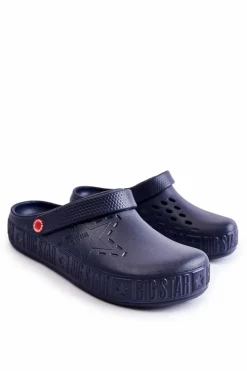Klapki Męskie Klasyczne>Big Star Shoes Męskie Lekkie Klapki Chodaki Big Star II175002 Granatowe Niebieski