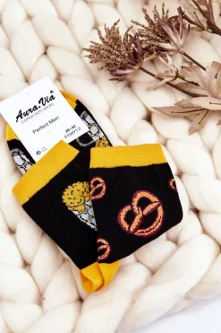 Skarpetki|Skarpetki>Aura.via Męskie Śmieszne Skarpetki Nie Do Pary Piwa I Precle Czarne