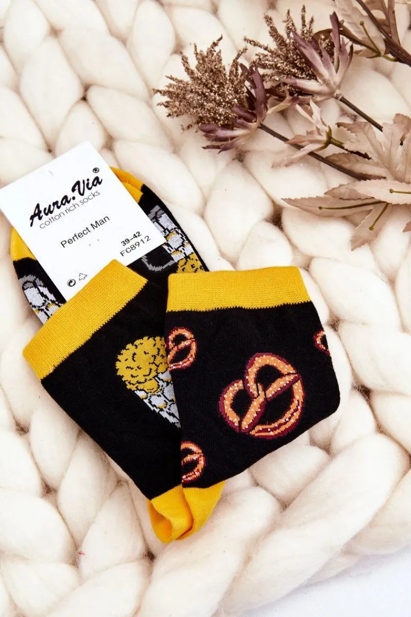 Skarpetki|Skarpetki>Aura.via Męskie Śmieszne Skarpetki Nie Do Pary Piwa I Precle Czarne