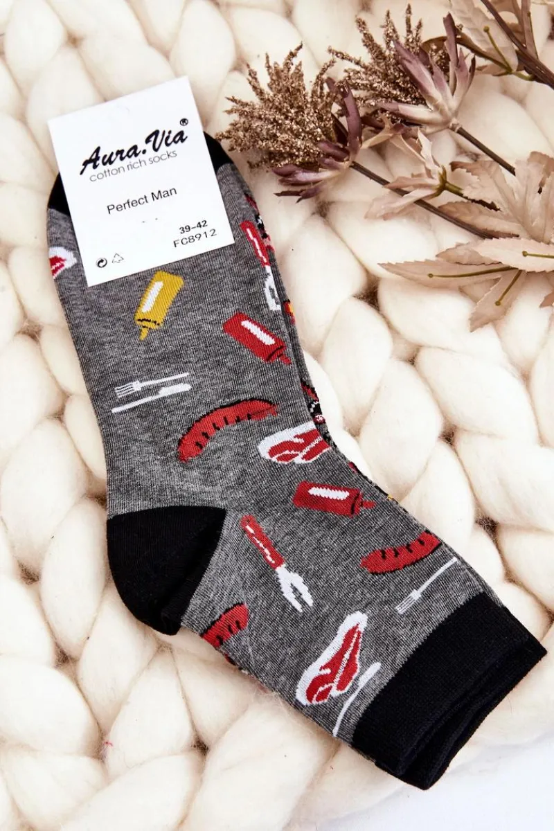 New Męskie Śmieszne Skarpetki Nie Do Pary Grill I Kiełbaski Szare Skarpetki|Skarpetki