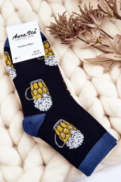 Męskie Śmieszne Skarpetki Nie Do Pary Piwa I Precle Granatowe Skarpetki|Skarpetki