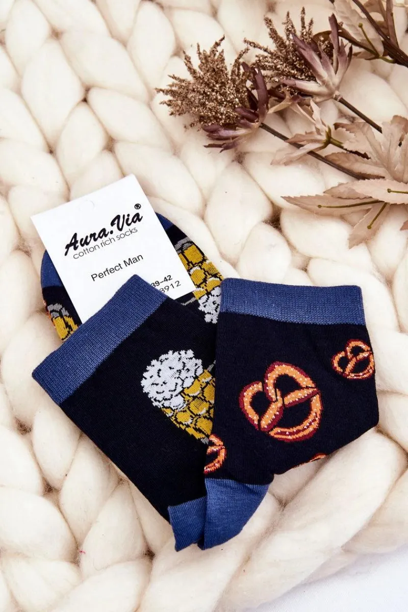 Męskie Śmieszne Skarpetki Nie Do Pary Piwa I Precle Granatowe Skarpetki|Skarpetki