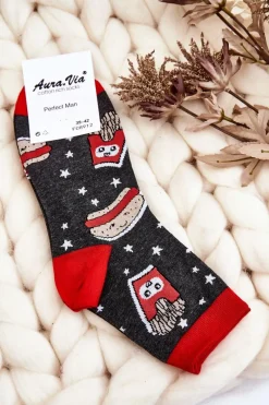 Skarpetki|Skarpetki>Aura.via Męskie Śmieszne Skarpetki Nie Do Pary Hot-Dog I Donut Grafitowe