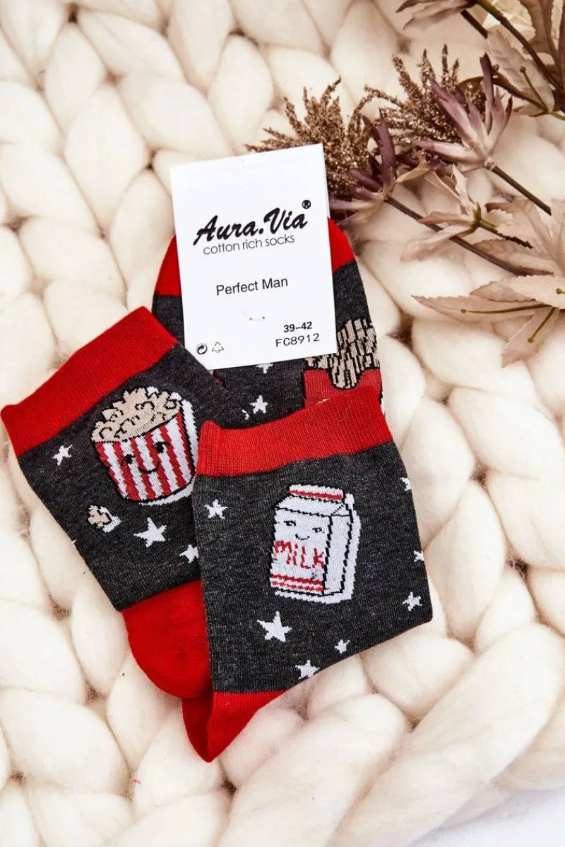 Skarpetki|Skarpetki>Aura.via Męskie Śmieszne Skarpetki Nie Do Pary Hot-Dog I Donut Grafitowe