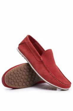 Sale Męskie Mokasyny Czerwone Nubuk FF1N3055 Męskie Mokasyny Wsuwane