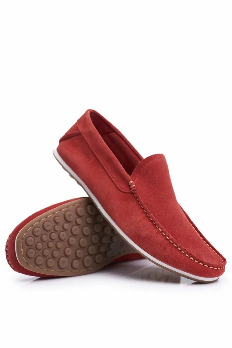 Sale Męskie Mokasyny Czerwone Nubuk FF1N3055 Męskie Mokasyny Wsuwane