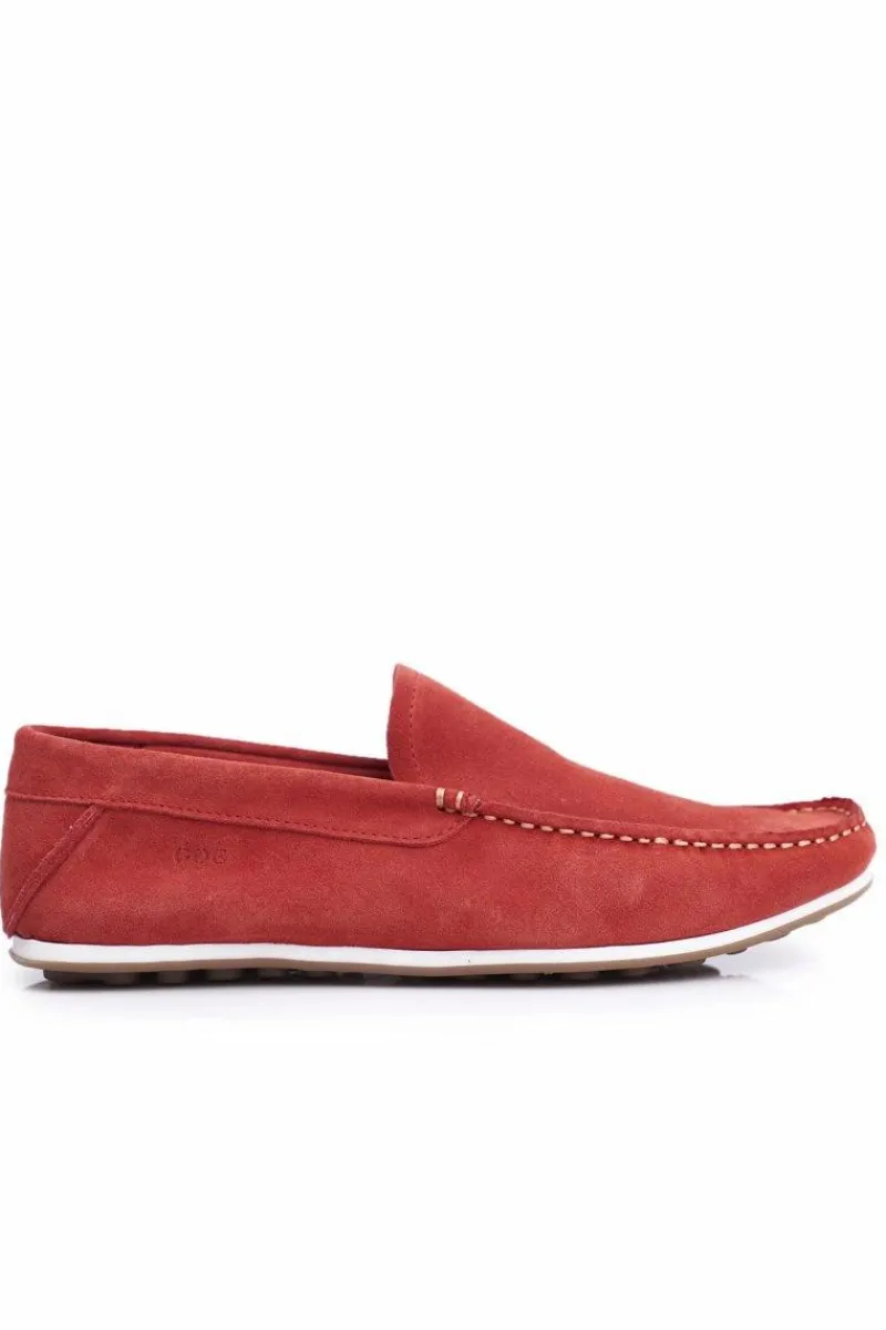 Sale Męskie Mokasyny Czerwone Nubuk FF1N3055 Męskie Mokasyny Wsuwane