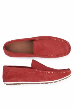 Sale Męskie Mokasyny Czerwone Nubuk FF1N3055 Męskie Mokasyny Wsuwane