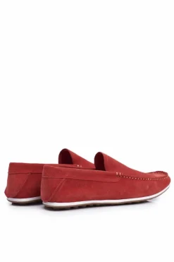 Sale Męskie Mokasyny Czerwone Nubuk FF1N3055 Męskie Mokasyny Wsuwane