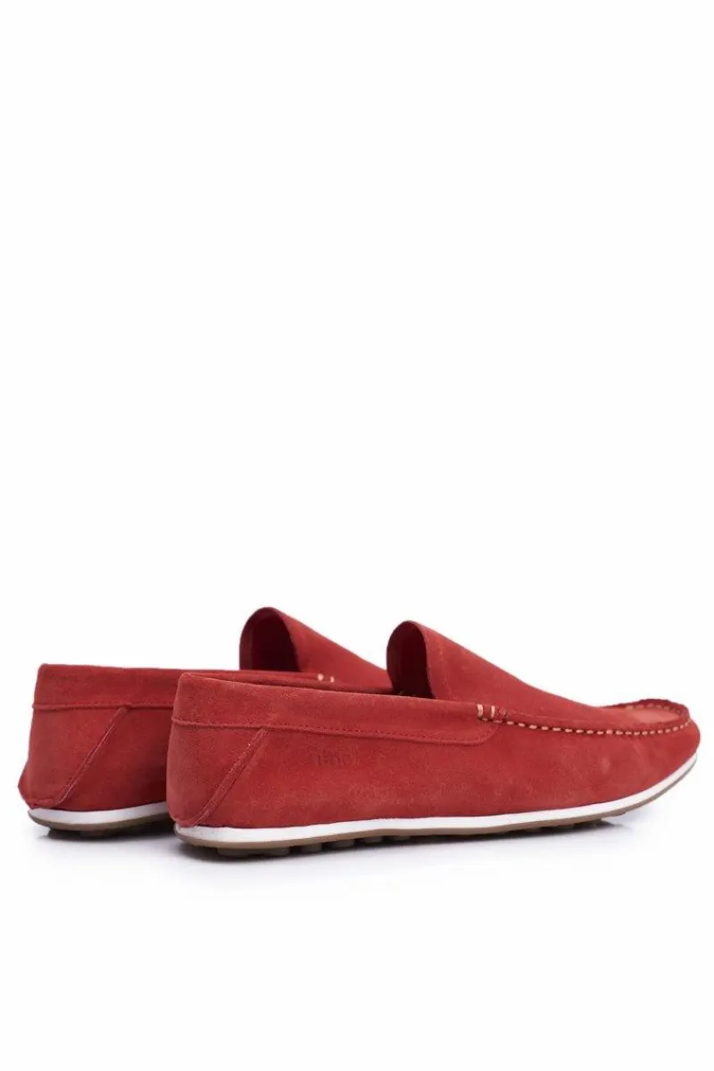 Sale Męskie Mokasyny Czerwone Nubuk FF1N3055 Męskie Mokasyny Wsuwane