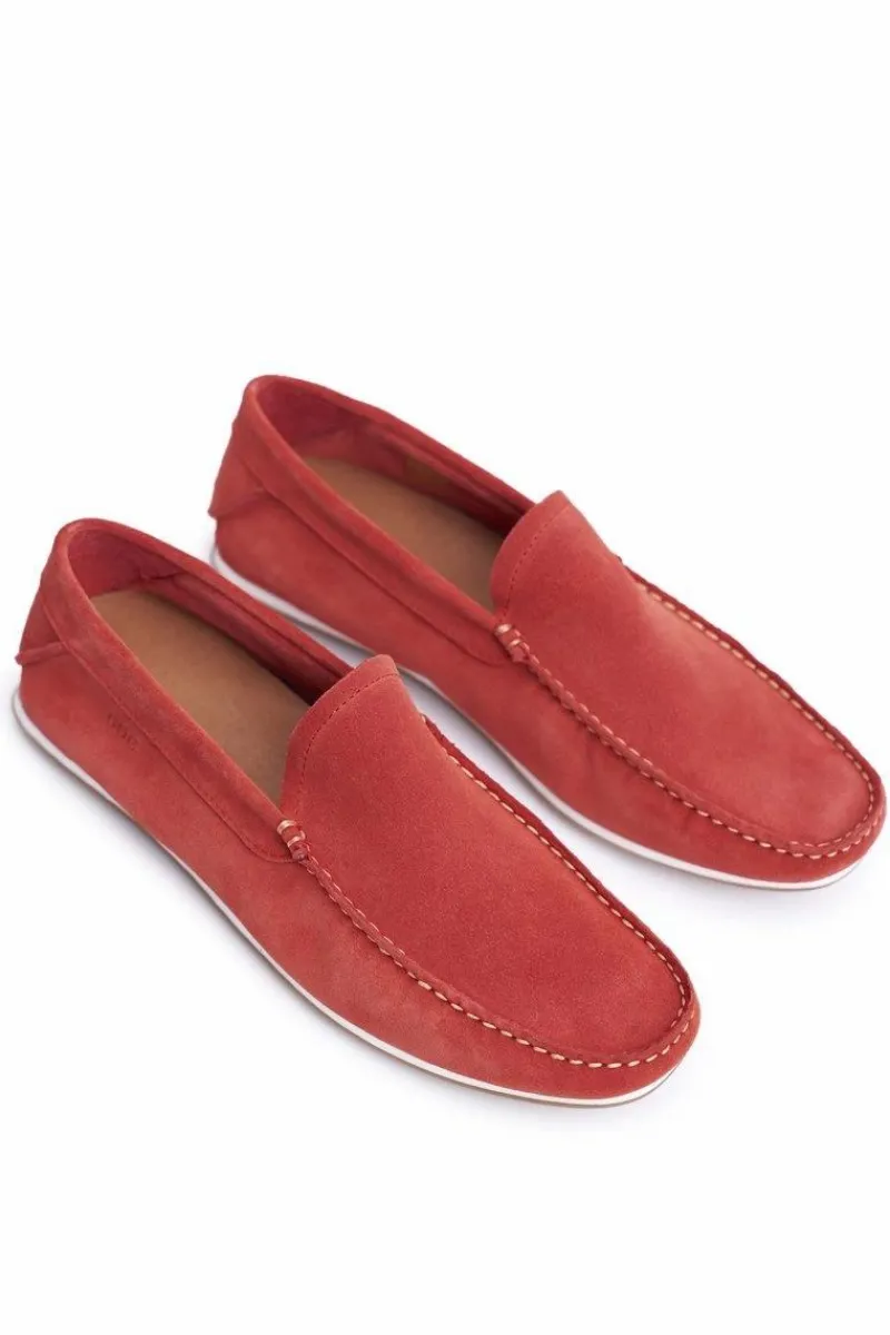 Sale Męskie Mokasyny Czerwone Nubuk FF1N3055 Męskie Mokasyny Wsuwane