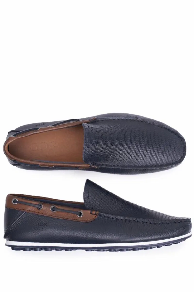 Mokasyny Wsuwane>GOE Męskie Mokasyny Granatowe Skóra FF1N3051
