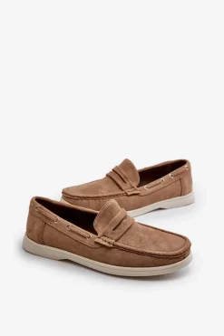 New Męskie Mokasyny Z Eko Zamszu Beżowe Rivanell Męskie Mokasyny Wsuwane