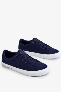 Outlet Big Star Shoes Męskie Niskie Materiałowe Trampki Big Star LL174076 Granatowe