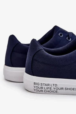 Outlet Big Star Shoes Męskie Niskie Materiałowe Trampki Big Star LL174076 Granatowe