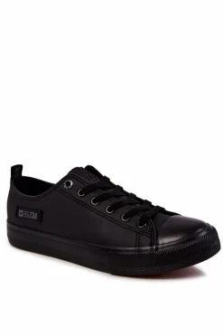 Outlet Big Star Shoes Męskie Niskie Skórzane Trampki Big Star KK174009 Czarne Czarny