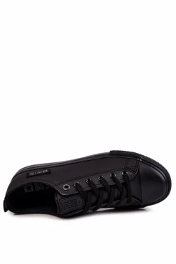 Outlet Big Star Shoes Męskie Niskie Skórzane Trampki Big Star KK174009 Czarne Czarny