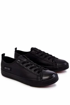 Outlet Big Star Shoes Męskie Niskie Skórzane Trampki Big Star KK174009 Czarne Czarny