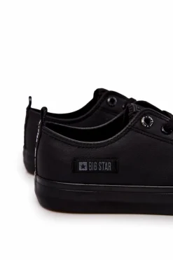 Outlet Big Star Shoes Męskie Niskie Skórzane Trampki Big Star KK174009 Czarne Czarny