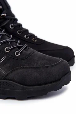 Outlet Evento Męskie Ocieplane Botki Trapery Czarne Allan
