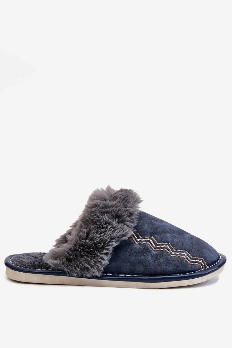 Papcie Męskie>Boto Męskie Ocieplane Papcie Z Futerkiem Granatowe Aron