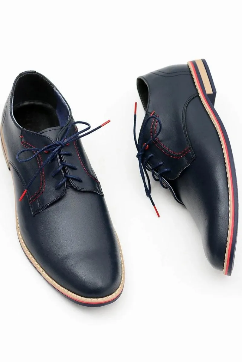 Męskie Półbuty Bednarek Eleganckie Skórzane Granatowe Pietro Męskie Bednarek Polish Shoes|Półbuty Casual