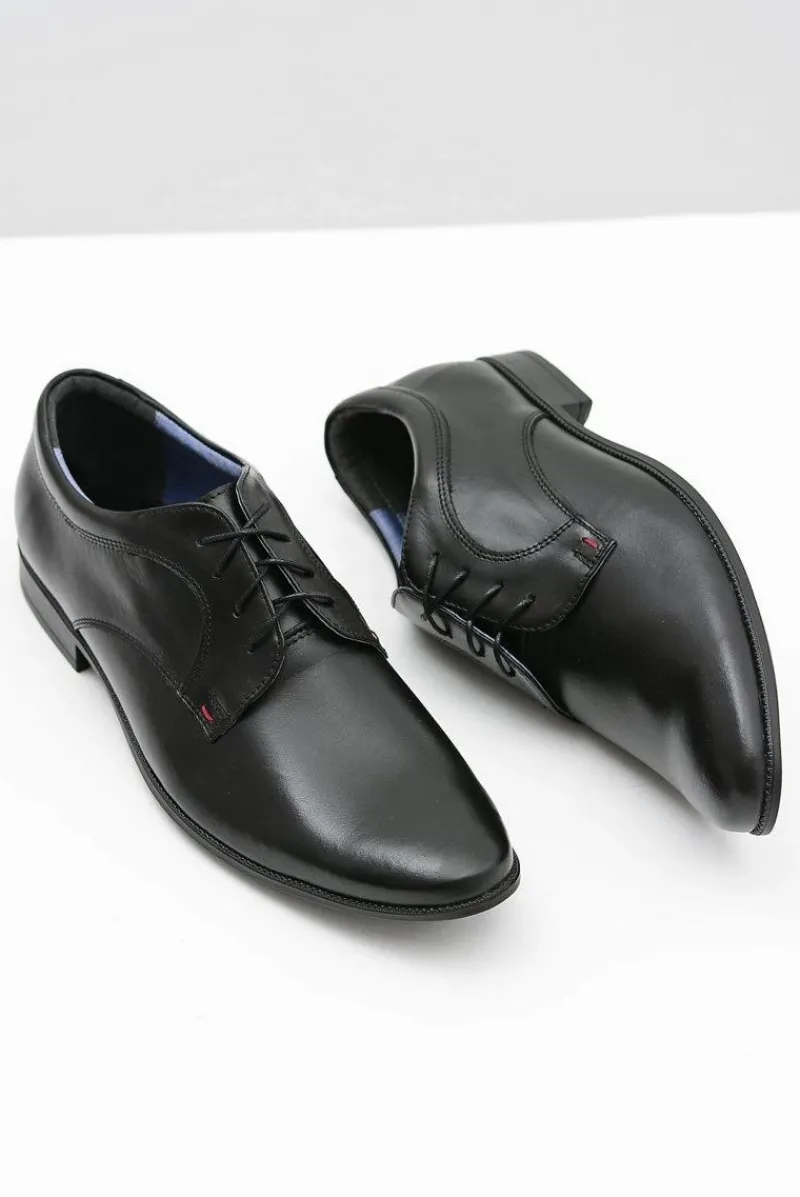 Hot Boto Męskie Półbuty Bednarek Eleganckie Skórzane Wizytowe Czarne Gaspare