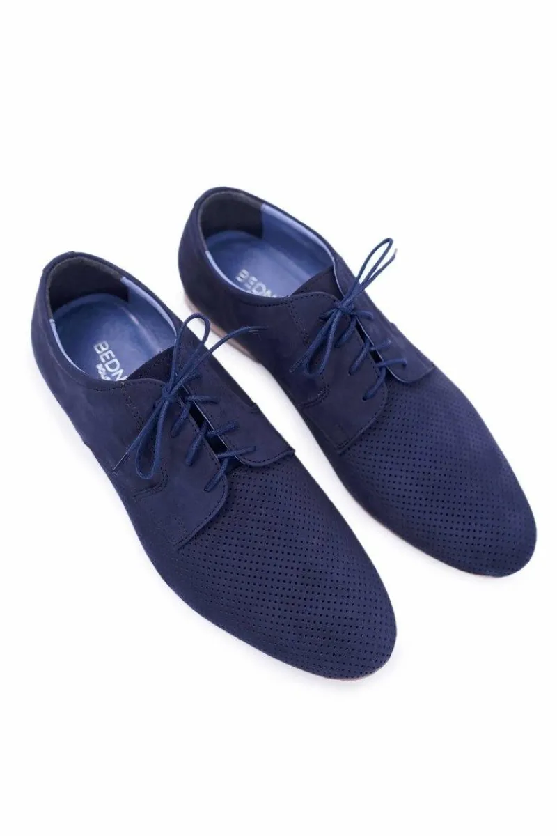 Sale Boto Męskie Półbuty Bednarek Nubukowe Ażurowe Granatowe Hermes