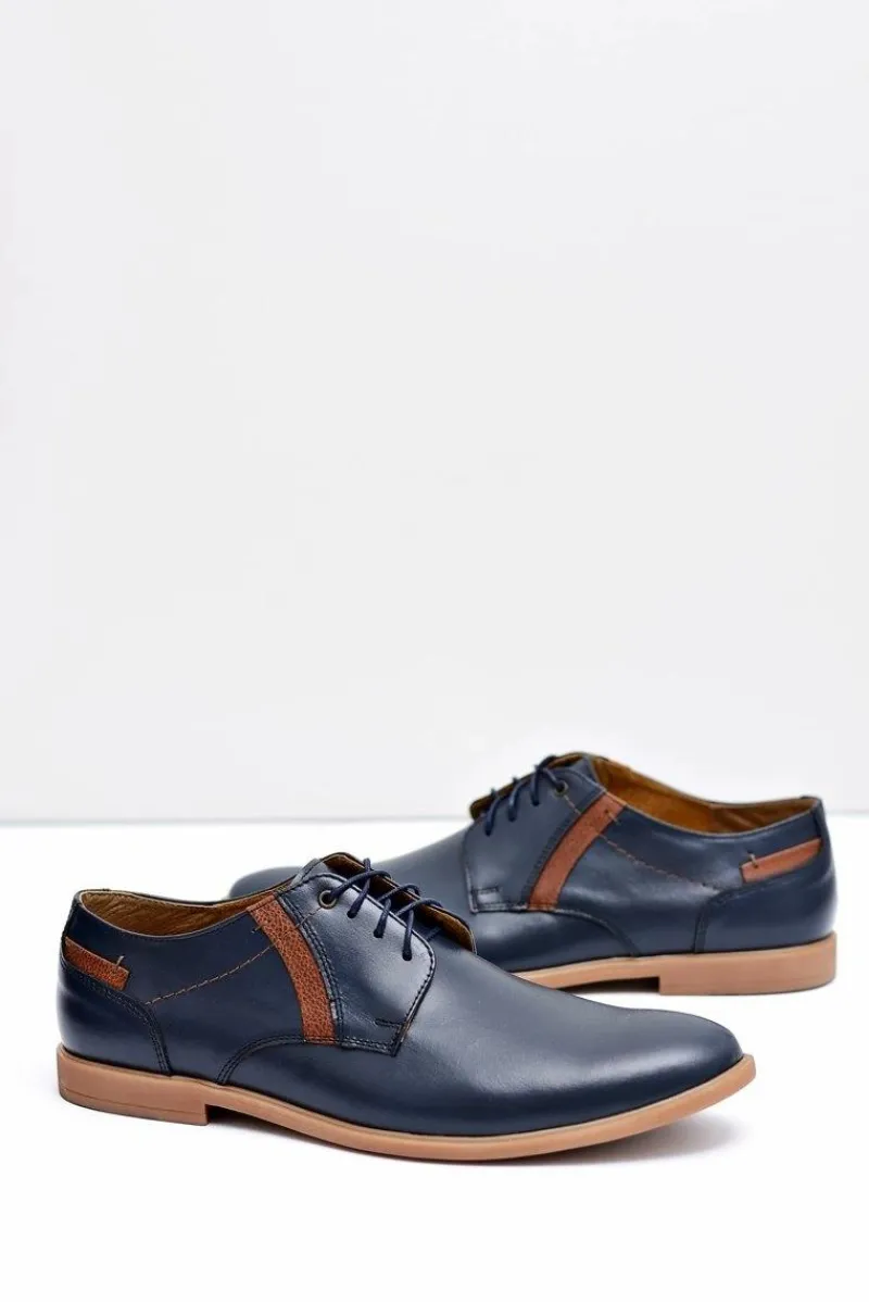 Best Boto Męskie Półbuty Bednarek Skórzane Granatowe Millo