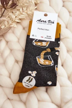 Hot Męskie Skarpetki Nie Do Pary Drink Szaro-Żółte Skarpetki|Skarpetki