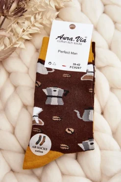 Outlet Aura.via Męskie Skarpetki Nie Do Pary Kawa Brązowo-Żółte