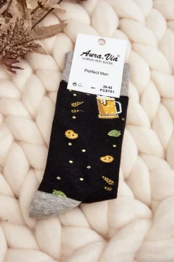 Aura.via Męskie Skarpetki Piwo Czarne