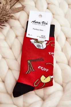 Hot Aura.via Męskie Skarpetki We Wzory Makaron Azjatycki Czerwone Czerwony