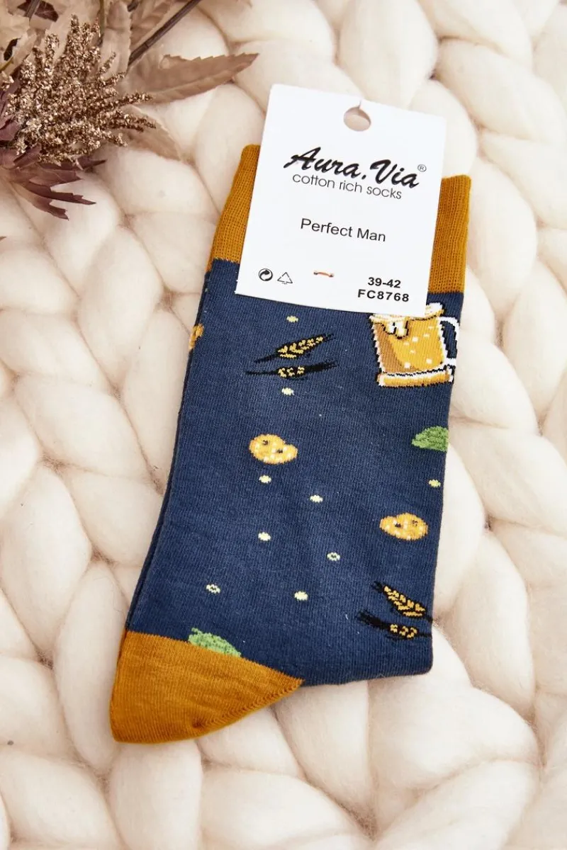 Skarpetki|Skarpetki>Aura.via Męskie Skarpetki We Wzory Piwo Granatowe