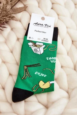 Skarpetki|Skarpetki>Aura.via Męskie Skarpetki We Wzory Makaron Azjatycki Zielone