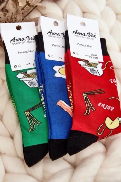 Skarpetki|Skarpetki>Aura.via Męskie Skarpetki We Wzory Makaron Azjatycki Zielone