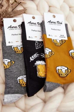 Outlet Aura.via Męskie Skarpetki We Wzory Piwo Czarne