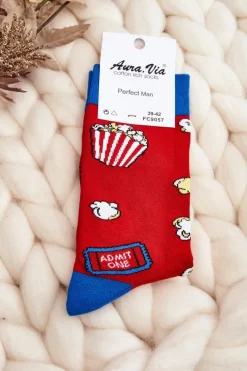 Outlet Aura.via Męskie Skarpetki We Wzory Popcorn Czerwone