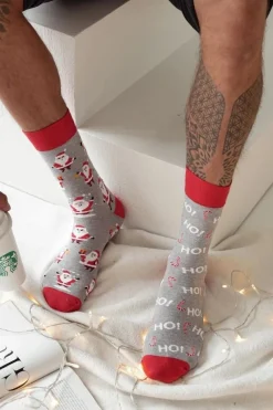 Discount Męskie Skarpetki Świąteczne Mikołaje Szare Skarpetki|Skarpetki