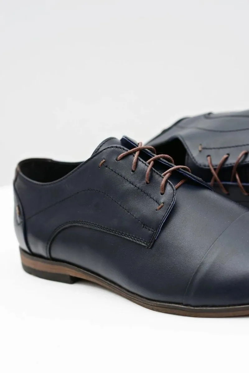 Online Boto Męskie Skórzane Granatowe Półbuty Livio