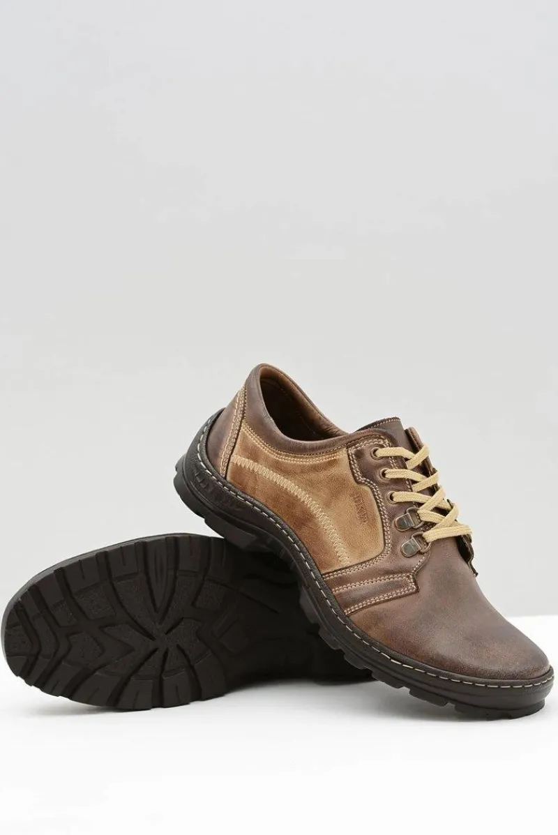 Sale Męskie Skórzane Klasyczne Brązowe Półbuty Favello Męskie Półbuty Casual